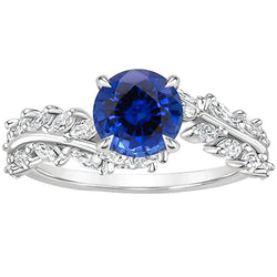 Bague Saphir Bleu Naturel & Diamant Marquise 3 Carats Neuf
