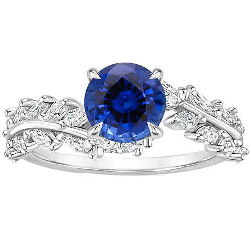 Bague Saphir Bleu Naturel & Diamant Marquise 3 Carats Neuf