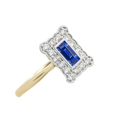 Bague Saphir Bleu Naturel Halo Style Fleur Diamant Rond 3 Carats
