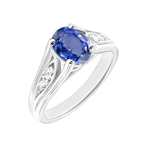 Bague Saphir Bleu Ovale 1.50 Carats Et Diamant Rond Or 14K - HarryChadEnt.FR