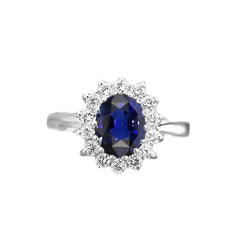 Bague Saphir Bleu Ovale Diamant Halo 4 Carats Bijoux Style Étoile