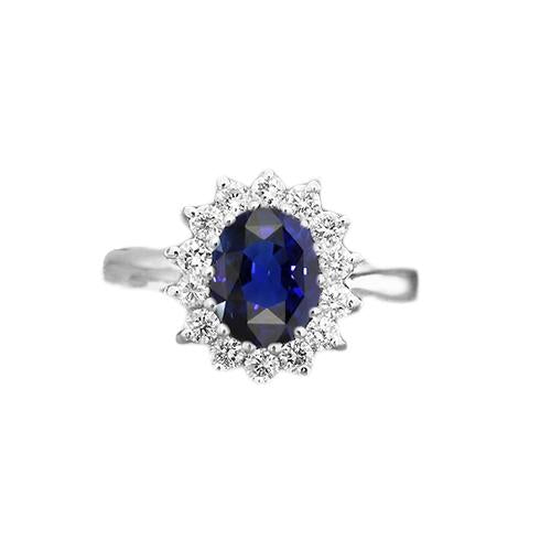 Bague Saphir Bleu Ovale Diamant Halo 4 Carats Bijoux Style Étoile - HarryChadEnt.FR