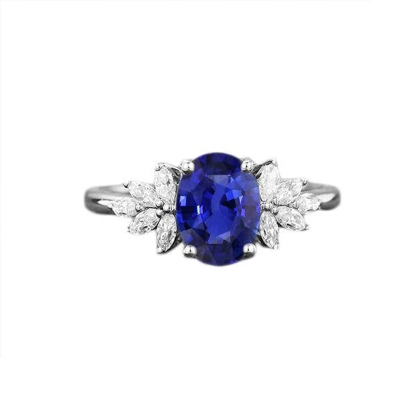 Bague Saphir Bleu Ovale Pierres Précieuses Avec Diamants Marquise 3.50 Carats - HarryChadEnt.FR