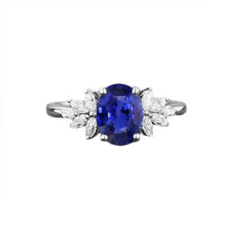 Bague Saphir Bleu Ovale Pierres Précieuses Avec Diamants Marquise 3.50 Carats