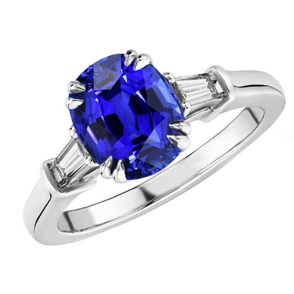 Bague Saphir Bleu Ovale Trois Pierres Avec Diamant Baguette 3.25 Carats - HarryChadEnt.FR