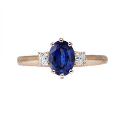 Bague Saphir Bleu Ovale Trois Pierres & Diamants 2.50 Carats
