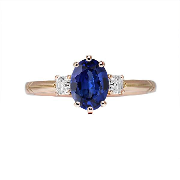 Bague Saphir Bleu Ovale Trois Pierres & Diamants 2.50 Carats - HarryChadEnt.FR
