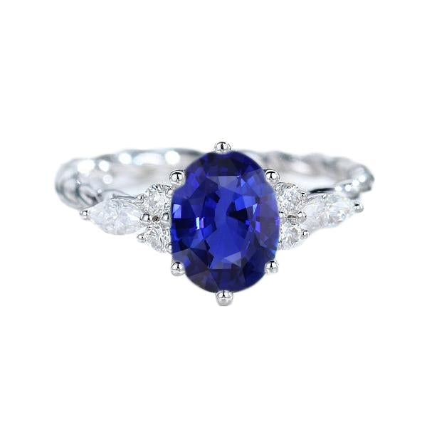 Bague Saphir Bleu Pierre Gemme Avec Marquise & Diamants Ronds 4 Carats - HarryChadEnt.FR