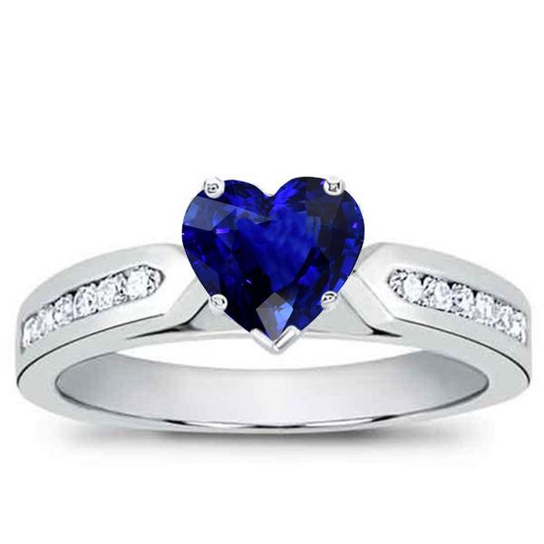 Bague Saphir Bleu Pierre Gemme Coeur & Diamants Ronds Or 2.50 Carats - HarryChadEnt.FR