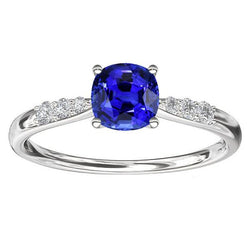 Bague Saphir Bleu Pierre Gemme Or Blanc 14K Diamants 2.50 Carats