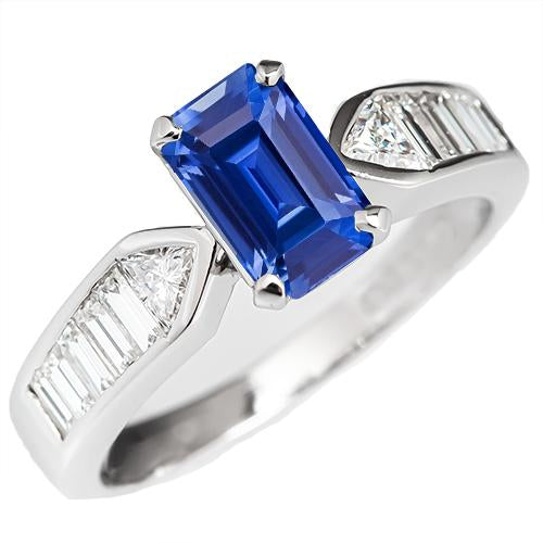 Bague Saphir Bleu Pierres Précieuses Trillion & Baguettes Accentués 3.50 Carats - HarryChadEnt.FR