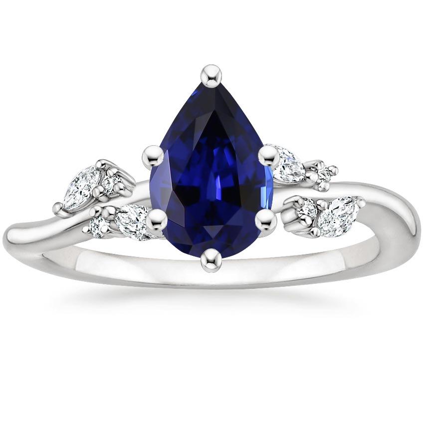 Bague Saphir Bleu Poire Naturel & Marquise. Diamants Ronds 6.75 Carats - HarryChadEnt.FR