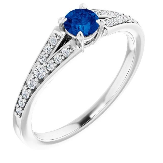 Bague Saphir Bleu Rond Tige Fendue Or Blanc 14K 1.75 Carats - HarryChadEnt.FR