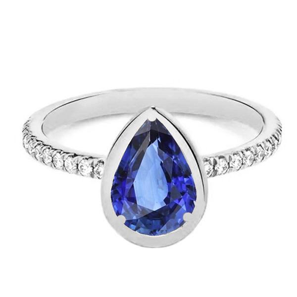 Bague Saphir Bleu Serti Clos & Diamants 3.50 Carats - HarryChadEnt.FR
