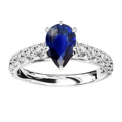 Bague Saphir Bleu Solitaire Pierres Précieuses Avec Diamants Ronds 3.50 Carats