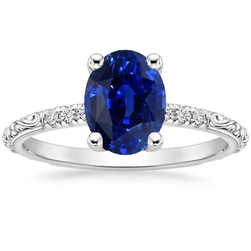 Bague Saphir Bleu Solitaire Style Antique Avec Accents 3.50 Carats - HarryChadEnt.FR