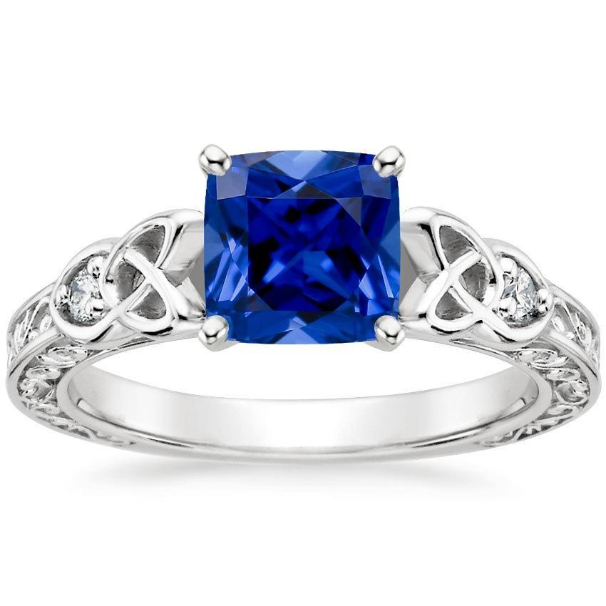 Bague Saphir Bleu Style Vintage 3 Pierres Diamants Ronds 2.50 Carats - HarryChadEnt.FR