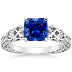 Bague Saphir Bleu Style Vintage 3 Pierres Diamants Ronds 2.50 Carats