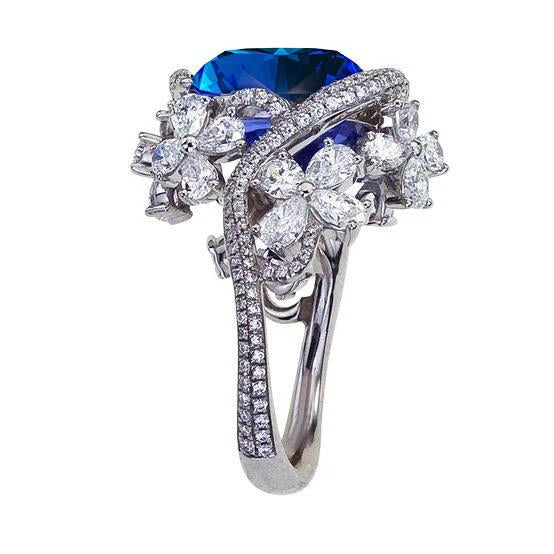 Bague Saphir Bleu Taille Poire En Or Blanc 14K Avec Diamants 9.50 Carats - HarryChadEnt.FR