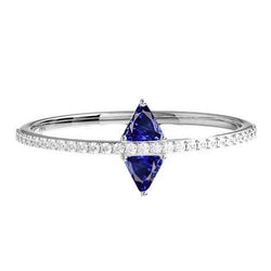 Bague Saphir Bleu Trillion de Diamants Accentués Bijoux 1.50 Carats