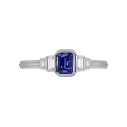 Bague Saphir Bleu émeraude Pierres Précieuses 5 Pierres Diamants Baguette 2 Carats