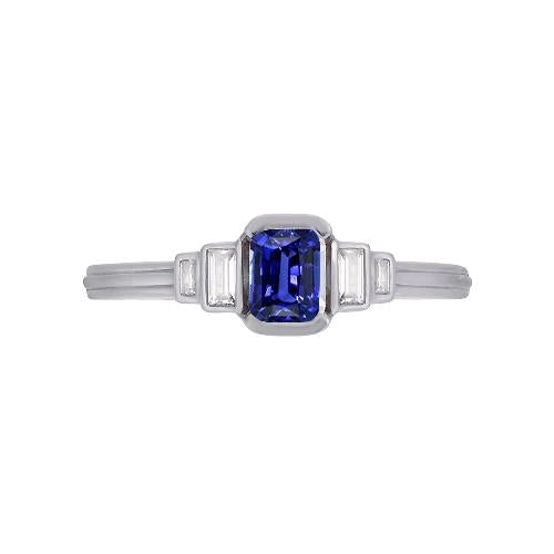 Bague Saphir Bleu Radiant Pierres Précieuses 5 Pierres Diamants Baguette 2 Carats - HarryChadEnt.FR