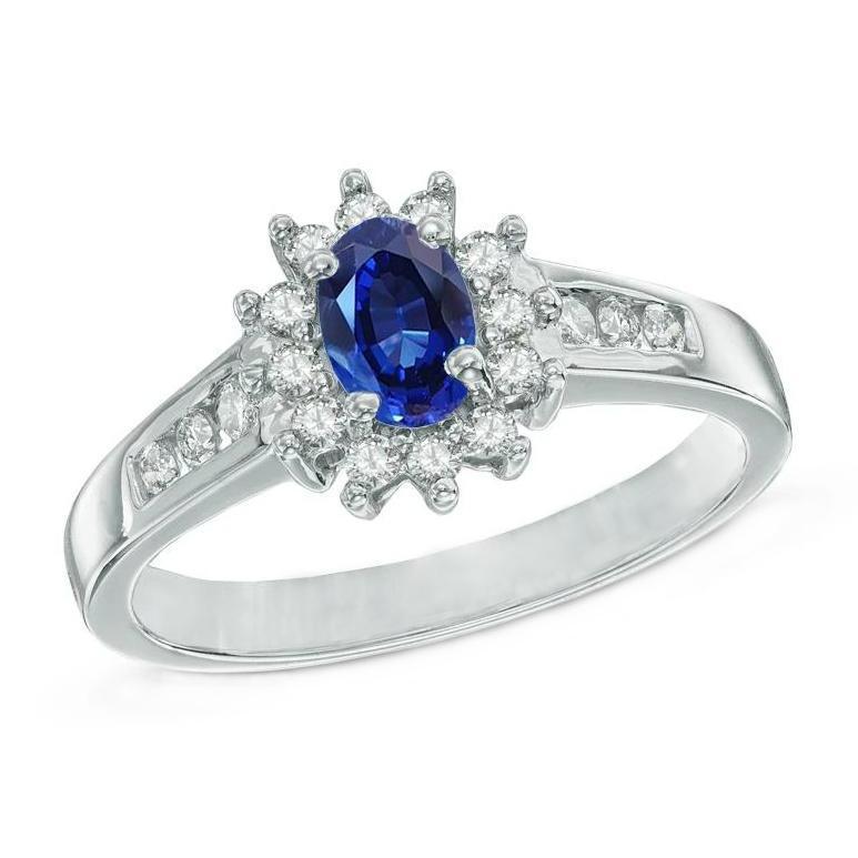 Bague Saphir Ceylan 2.40 Ct Et Diamants Or Blanc 14K - HarryChadEnt.FR
