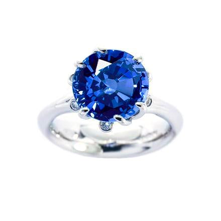 Bague Saphir Ceylan Avec Diamants 1.90 Ct Or Blanc 14K - HarryChadEnt.FR