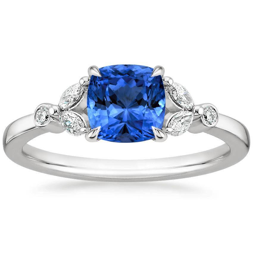 Bague Saphir Ceylan Avec Diamants 2.70 Ct Or Blanc 14K - HarryChadEnt.FR