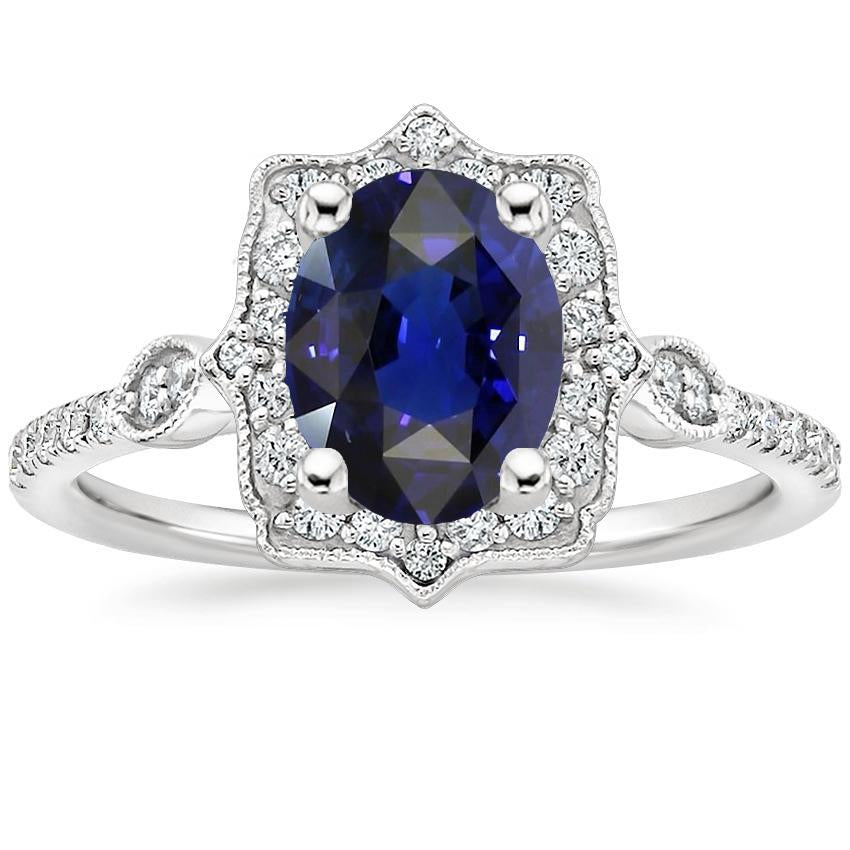 Bague Saphir Ceylan Diamant Halo Ovale 4 Carats Bijoux Or - HarryChadEnt.FR