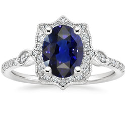Bague Saphir Ceylan Diamant Halo Ovale 4 Carats Bijoux Or