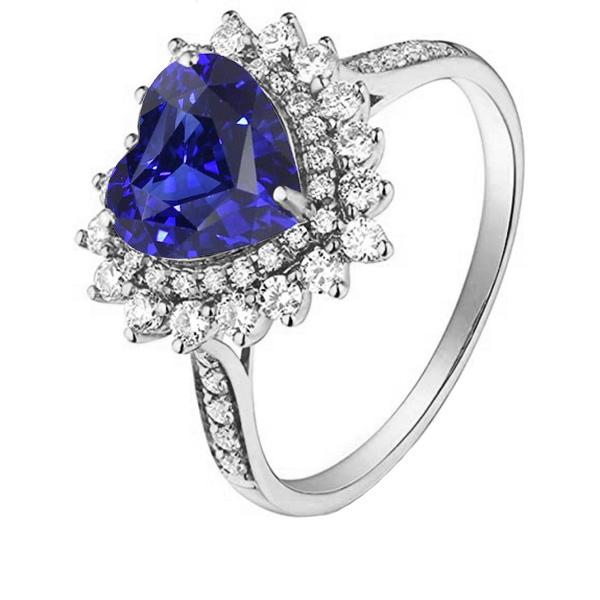 Bague Saphir Ceylan Double Halo Coeur Style Fleur 4 Carats - HarryChadEnt.FR