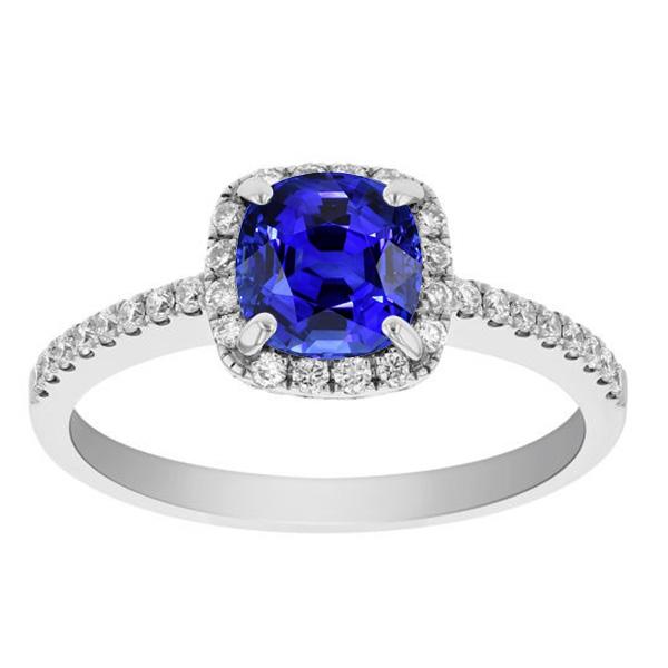 Bague Saphir Ceylan Halo Cushion Avec Accents Diamant 3.50 Carats - HarryChadEnt.FR