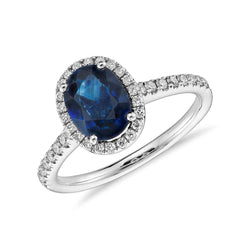 Bague Saphir Ceylan Ovale Mariage Diamant Or Blanc 14K 2.75 Ct