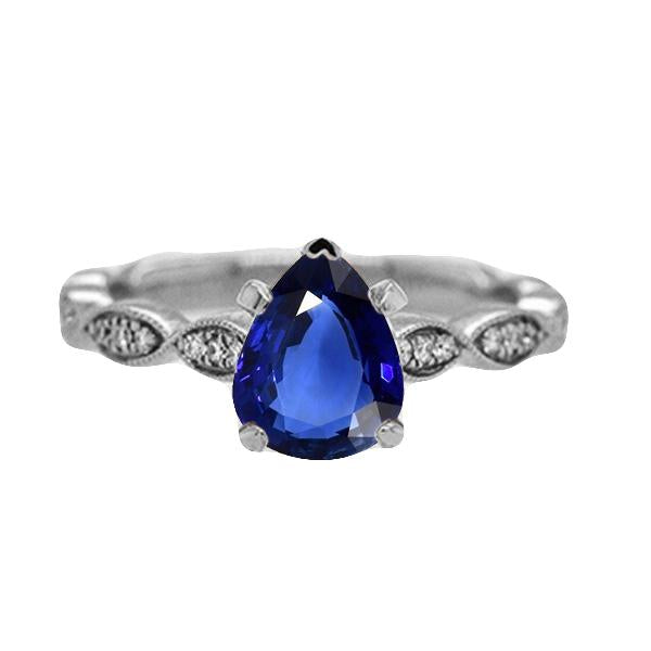 Bague Saphir Ceylan Poire Bijoux Pierres Précieuses Avec Diamants 2.50 Carats - HarryChadEnt.FR