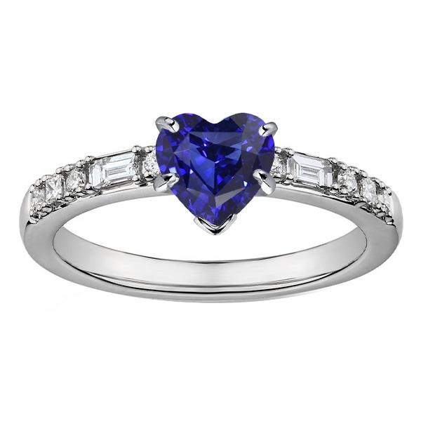 Bague Saphir Coeur Pierres Précieuses Baguette & Diamants Princesse 2.50 Carats - HarryChadEnt.FR