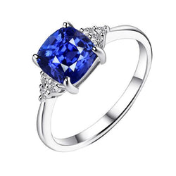 Bague Saphir Coussin Bijoux Pierres Précieuses 2.50 Carats Petit Diamant Rond
