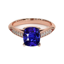 Bague Saphir Coussin Ceylan Style Vintage 5 Carats Accents Or Rose