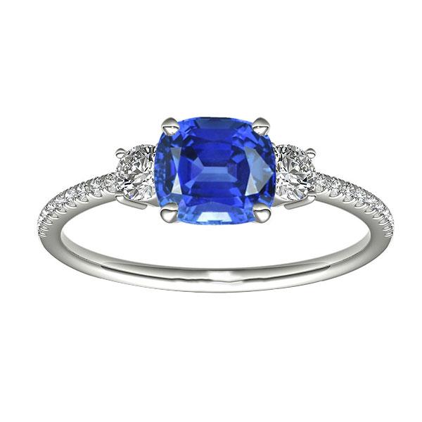 Bague Saphir Coussin Pierre Gemme 3 Diamants Style Pierre 3 Carats - HarryChadEnt.FR