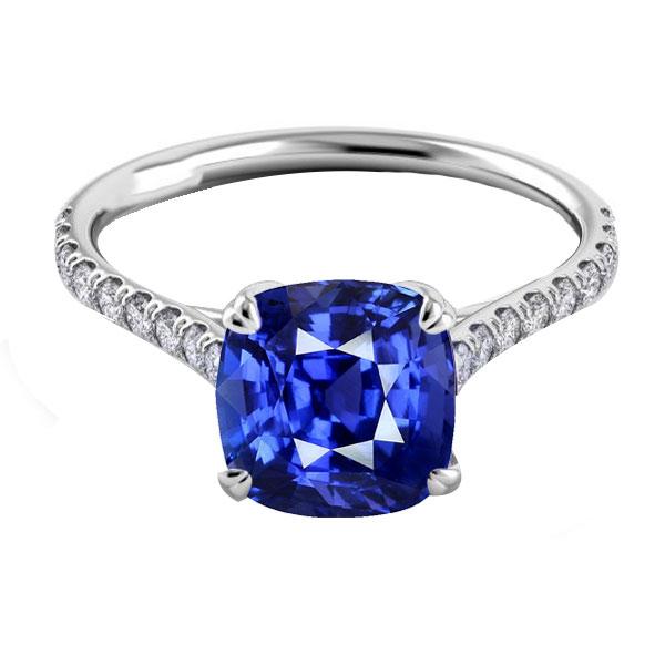 Bague Saphir Coussin Pierres Précieuses 3.50 Carats Diamants Double Griffe - HarryChadEnt.FR