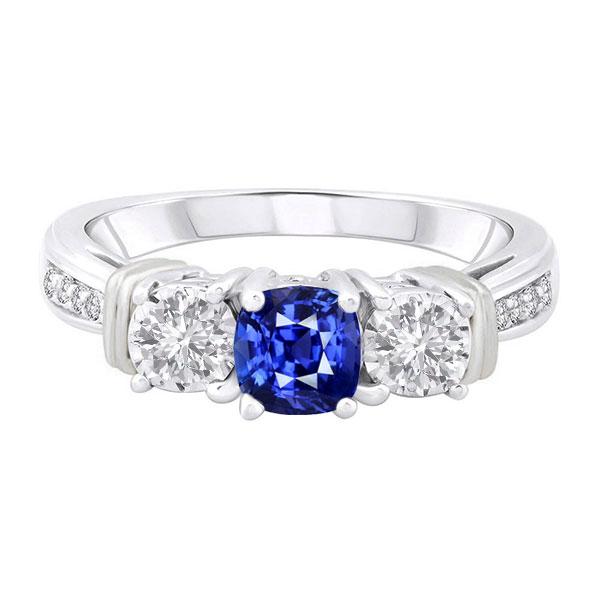 Bague Saphir Coussin Pierres Précieuses Or 2.50 Carats 3 Diamants Style Pierre - HarryChadEnt.FR