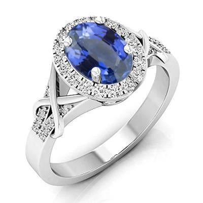 Bague Saphir De Ceylan De Taille Ovale Et Diamant Rond En Or 1.80 Ct - HarryChadEnt.FR