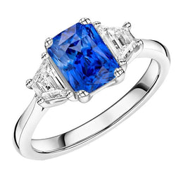 Bague Saphir Diamant 3 Pierres Pierres Trapèze Tige Conique 3 Carats