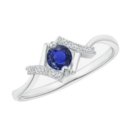 Bague Saphir Diamant Rond 1.50 Carats Twisted X Style Tige Or 14K