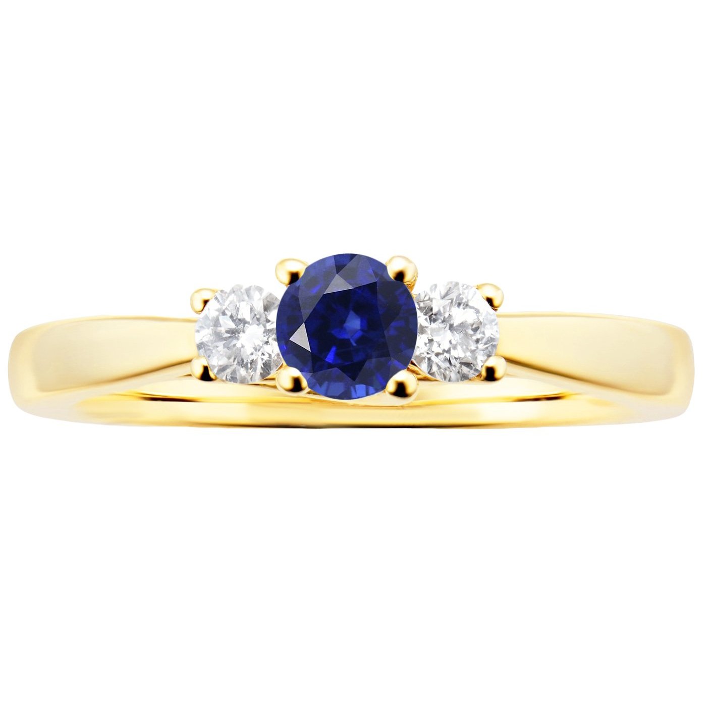 Bague Saphir Diamant Rond 3 Carats Bague Conique 3 Pierres Or Jaune - HarryChadEnt.FR