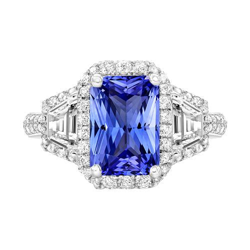 Bague Saphir Diamant Rond Halo 4 Carats Baguette & Accents Emeraude - HarryChadEnt.FR