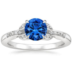 Bague Saphir Du Sri Lanka Et Diamants 2.90 Carats Or Blanc 14K