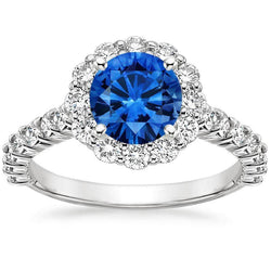 Bague Saphir Et Diamant Or Blanc Joaillerie Ronde 3.40 Ct