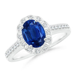 Bague Saphir Et Diamants Taille Ovale Et Ronde De 4.20 Ct Or Blanc 14K