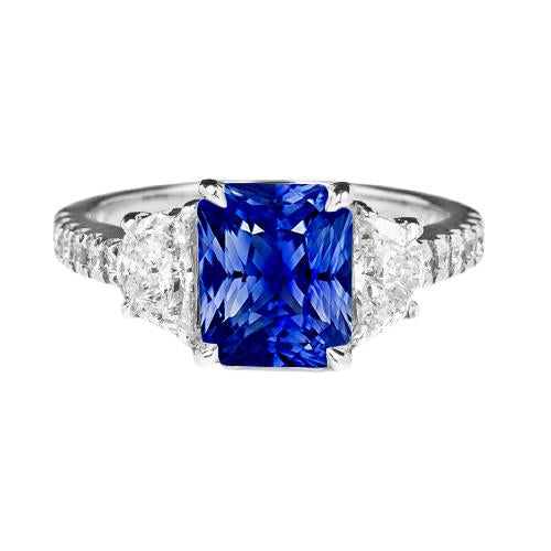 Bague Saphir Femme Demi Lune Ronde Accents 3 Style Pierre 3.50 Carats - HarryChadEnt.FR